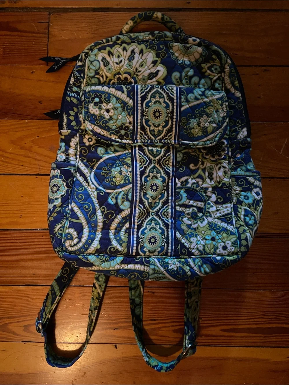Vera Bradley paisley backpack school bag book bag Navy blue mint green pretty